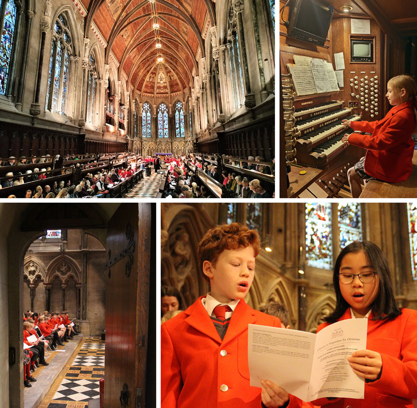 children singing in choirs in a chapel for christmas