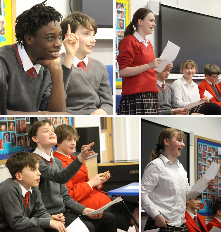 pupils in a debating competition in a hall