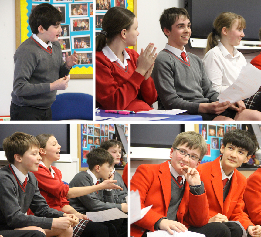 pupils in a debating competition in a hall