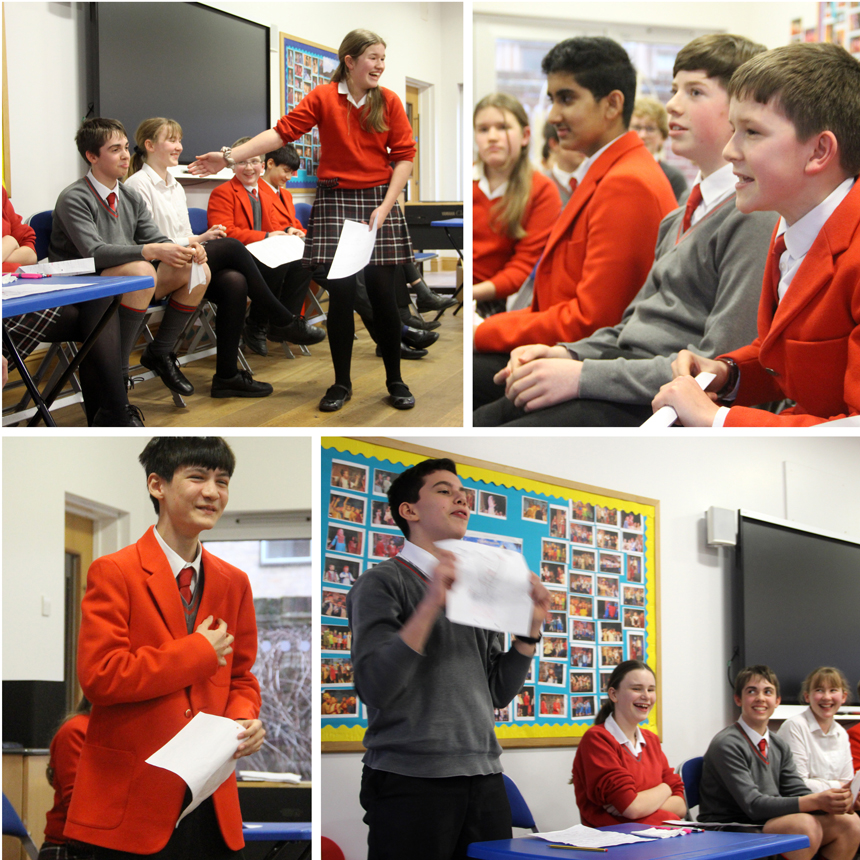 pupils in a debating competition in a hall