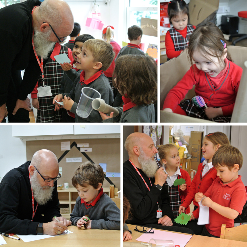 children talking to author in classroom