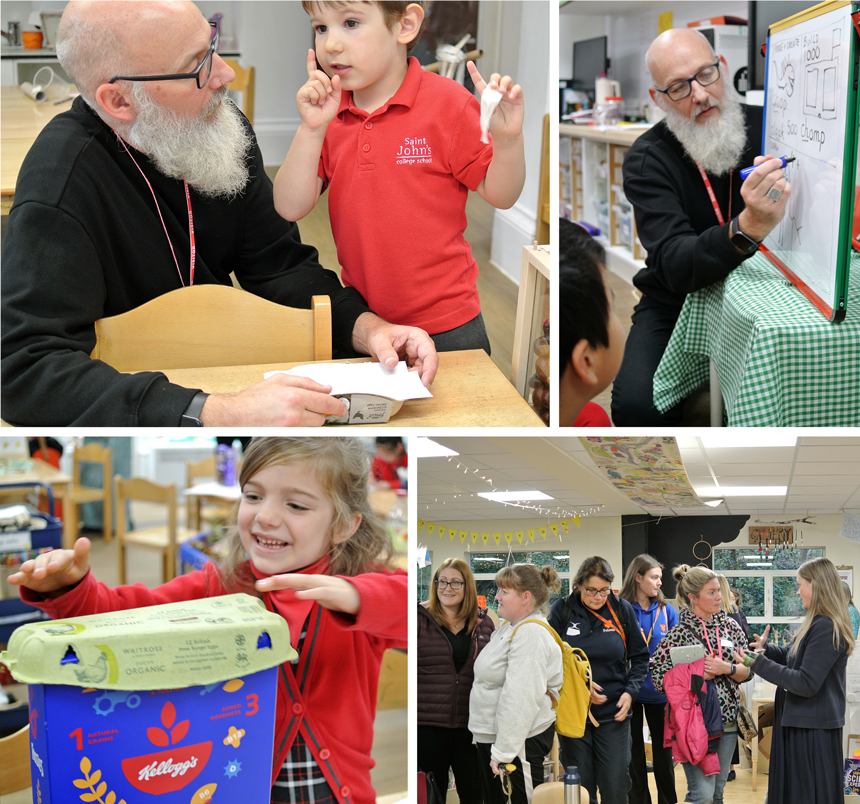 children talking to author in classroom