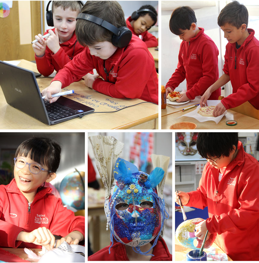 children making pizzas and venetian masks