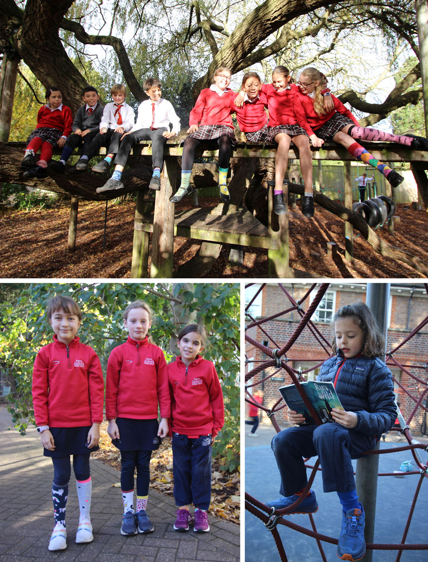 children showing their odd socks around school